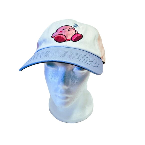 NWT Kirby Embroidered Hat Nintendo ~ Blue Pink White Tri Color ~ Sleeping Kirby - Picture 3 of 9